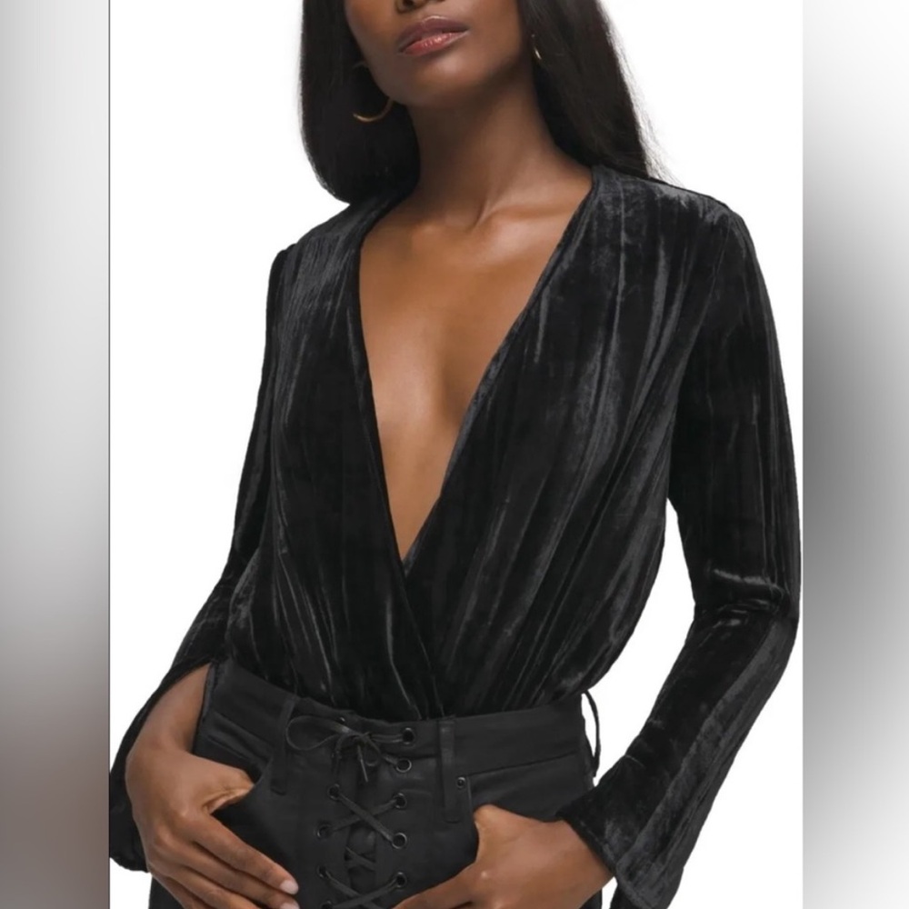 Good American Deep V Plunging‎ Velvet Wrap Bodysuit